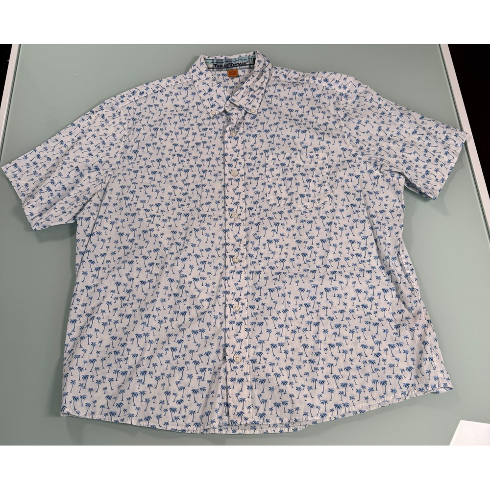 Tailor Vintage Luxe Performance Shirt Men's XL White w/Blue Palm Tree Casual